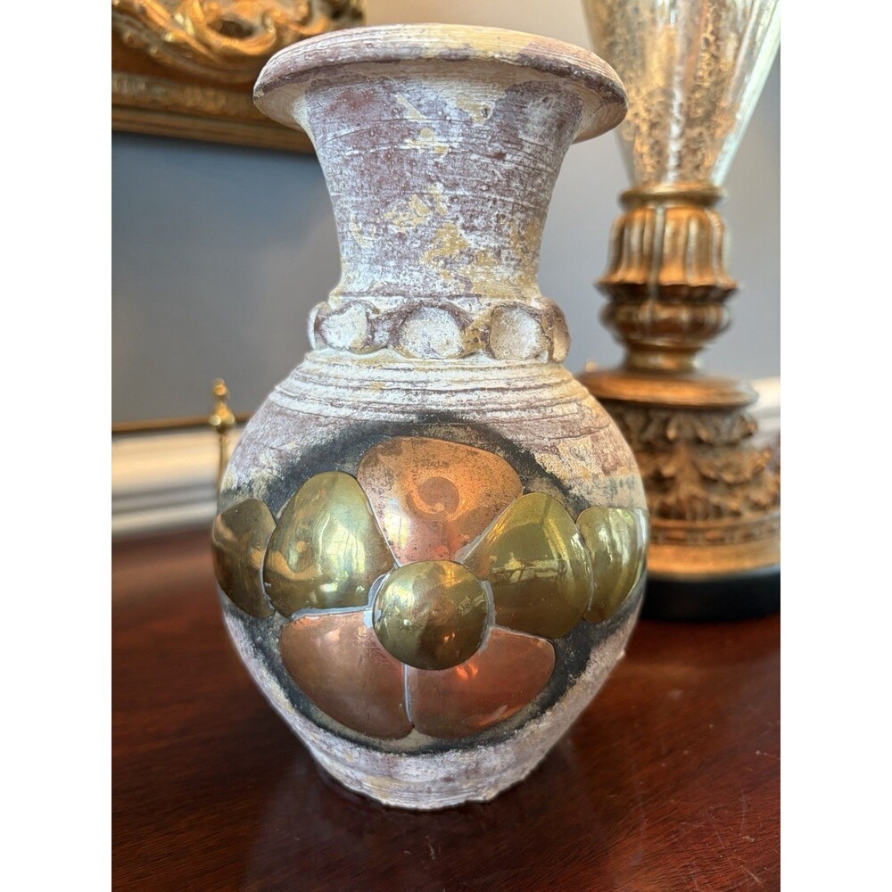 VTG Terracotta with Brass and Copper Mini Chiminea Palo Santos Incense Burner